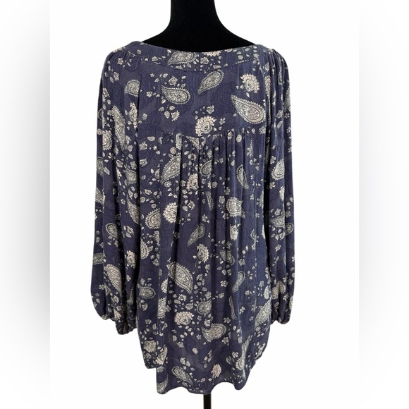 Ces Femme Navy and Cream Paisley Peasant Tunic Top Size M Boho Chic - Picture 3 of 8
